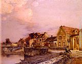 Jean-Charles Cazin Figures At The Village Pond, Sunset painting